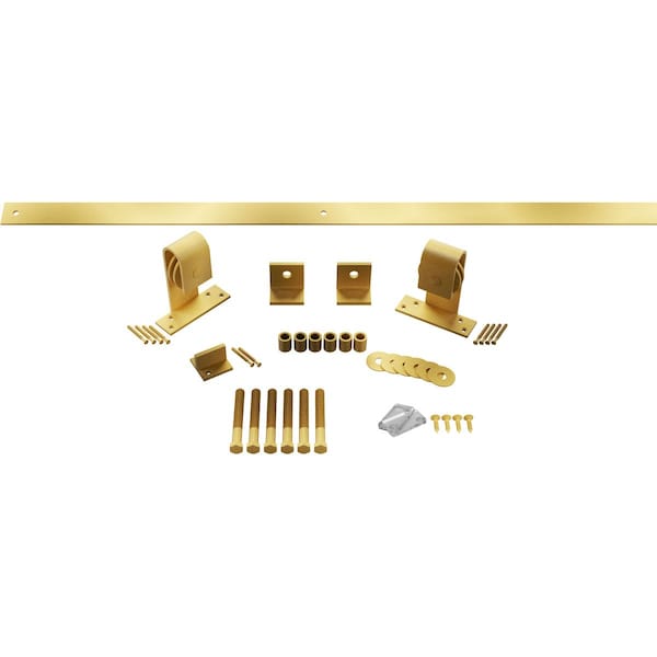 Ekena Millwork Premium J-Top Mount Barn Door Hardware Set w/ 7' Track for 1 3/8" to 2 1/4" Doors, Jacob's Gold GB60010H7JG - main